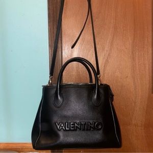 Black valentine hand bag with long cross body strap
